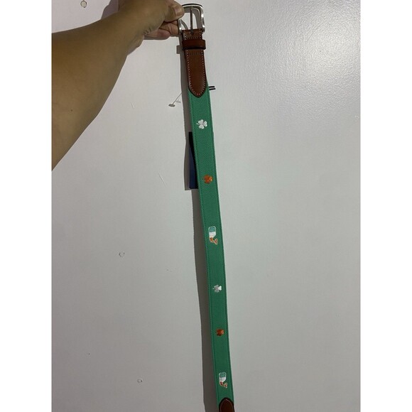 Vineyard Vines Belt Mens 32 St. Patrick's Day Irish Canvas Club Golf Leather - Picture 4 of 9